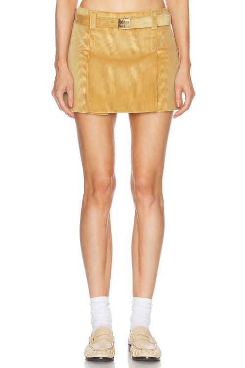 Miu Miu Ribbed Velvet Mini Skirt in Brown