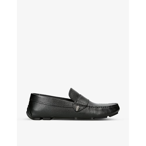 Mens Black Stirling Eagle-embellished Leather Loafers