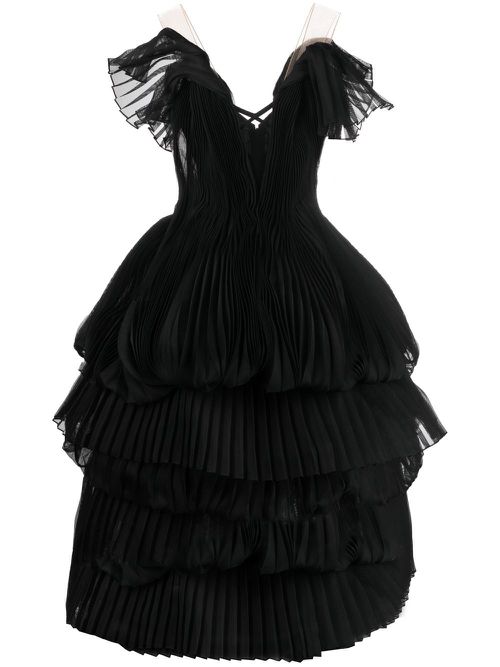 Pleated tiered gown - Black