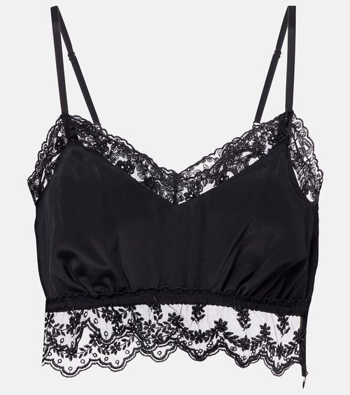 Lace-trimmed crêpe de chine crop top