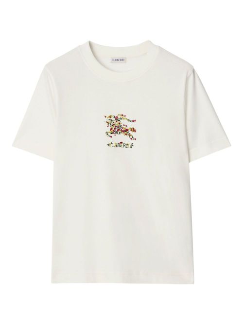 Rib-Knit Neckline T-Shirt with Embroidered Equestrian Knight