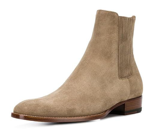 Santimon Men's Suede Dress Formal Chelsea Boots - Slip-On Ankle Boots with Elastic Gore for Business Casual