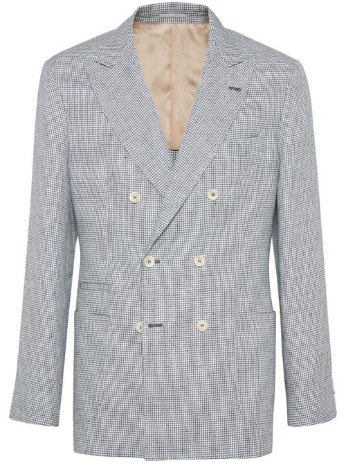 Puppytooth double-breasted linen blazer - White