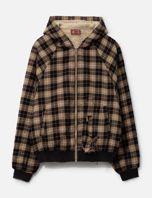 Plaid Shearling Hoodie