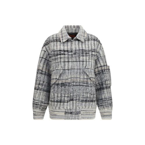 Wool-Blend Check Jacket — Gray