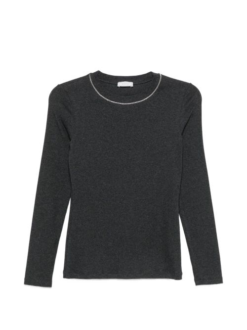 Embellished-Neck T-Shirt — Charcoal