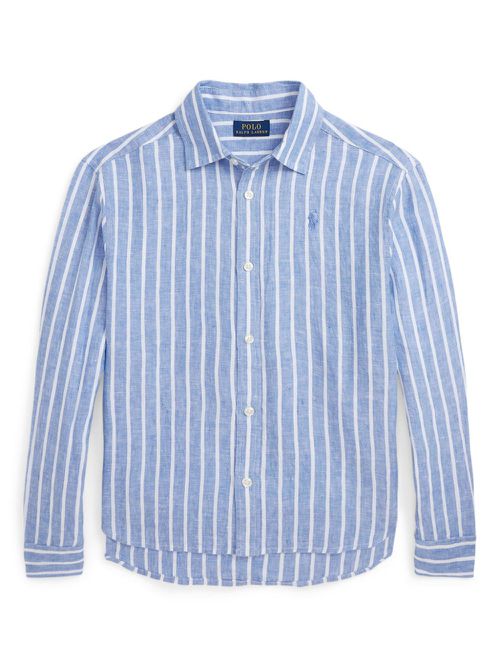 Logo-embroidered striped shirt - Blue