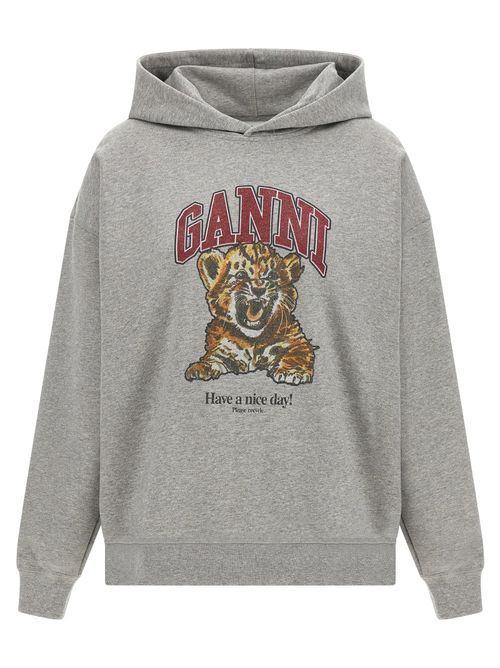 Tiger-Graphic Cotton Hoodie — Grey