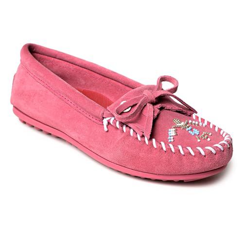 Minnetonka Women’s Thunderbird “Animikii” Hardsole – Moccasins for Women with a Classic Leather Moccasin Silhouette, Cushioned Footbed, and Beaded Moccasin Design, Brown