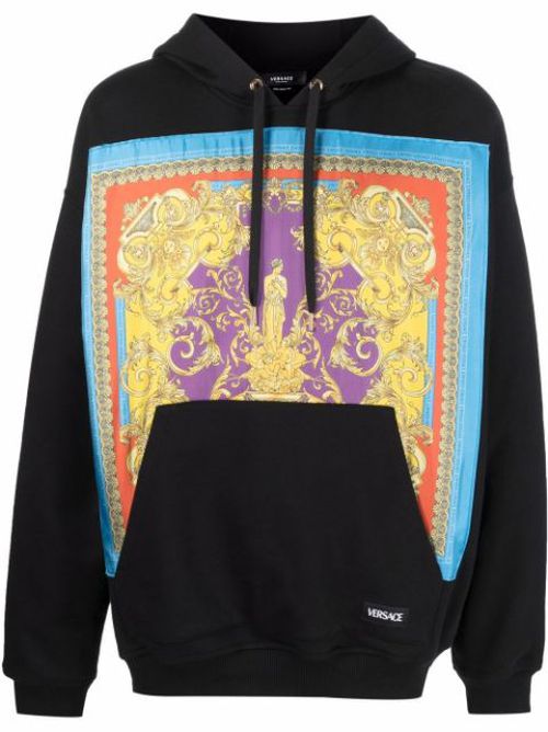 Baroque-panelled pullover hoodie