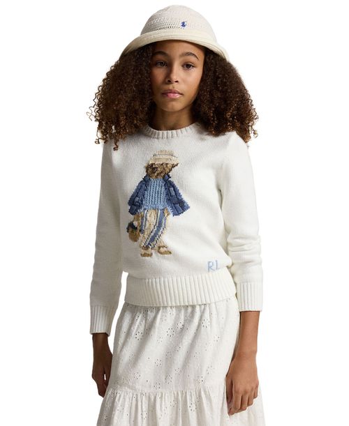 Girls' 7-16 Polo Bear Crewneck Sweater - Deckwash White