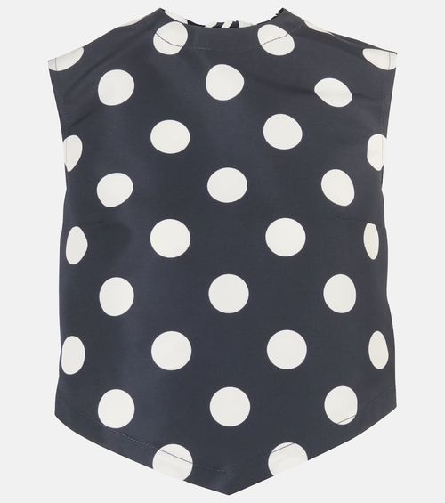 Polka-dot open-back faille crop top