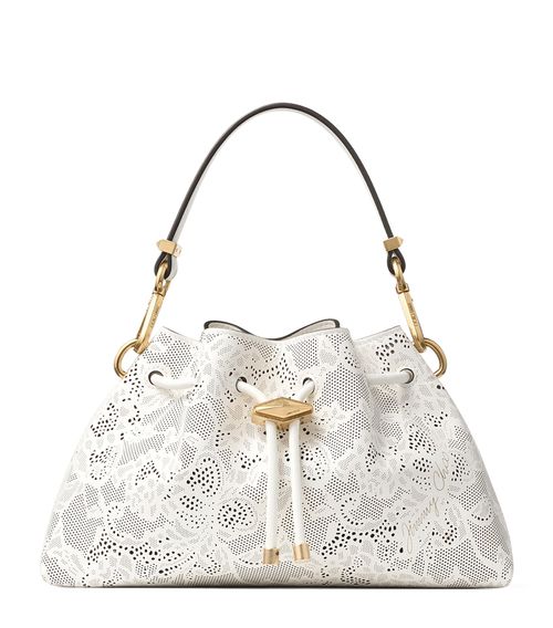 Small Perforated Leather Cinch Shoulder Bag