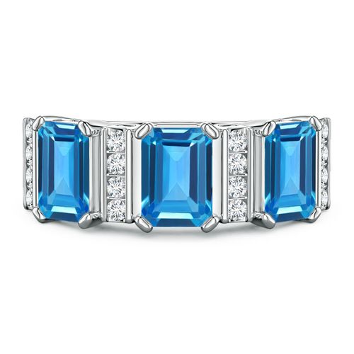 Lee Harris x Angara 3.89 CTW Swiss Blue Topaz and Diamond Modern Art Deco Inspired Semi Eternity Ring in Platinum