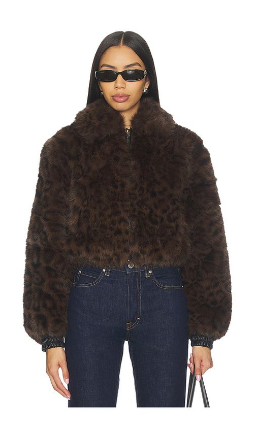 BLANKNYC Cropped Faux Fur Coat in Brown. S. Also in L