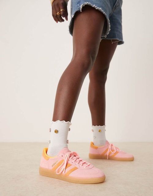 Adidas Originals Handball Spezial trainers in pink and orange with gum sole