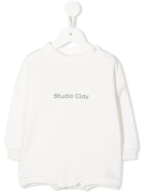 Logo-print organic-cotton romper - White