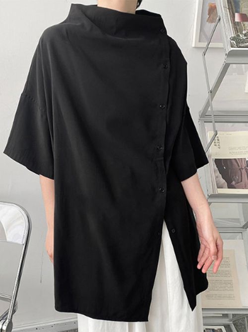 Mens Side Placket Casual Half Sleeves T-Shirt SKUH77553 - Black / S