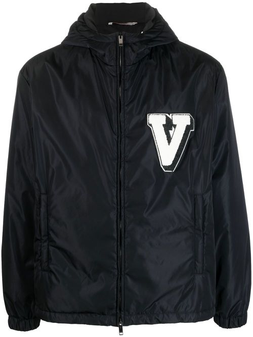 Logo-patch hooded jacket - Blue