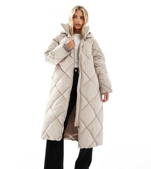 Quilted hooded maxi puffer coat in mocha-Brown