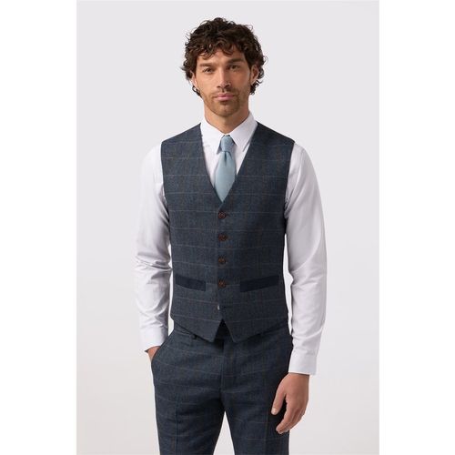 Antique Rogue Mens Single Breasted Five Button V-neck Slim Fit Suit Waistcoat - Blue - 50 Chest
