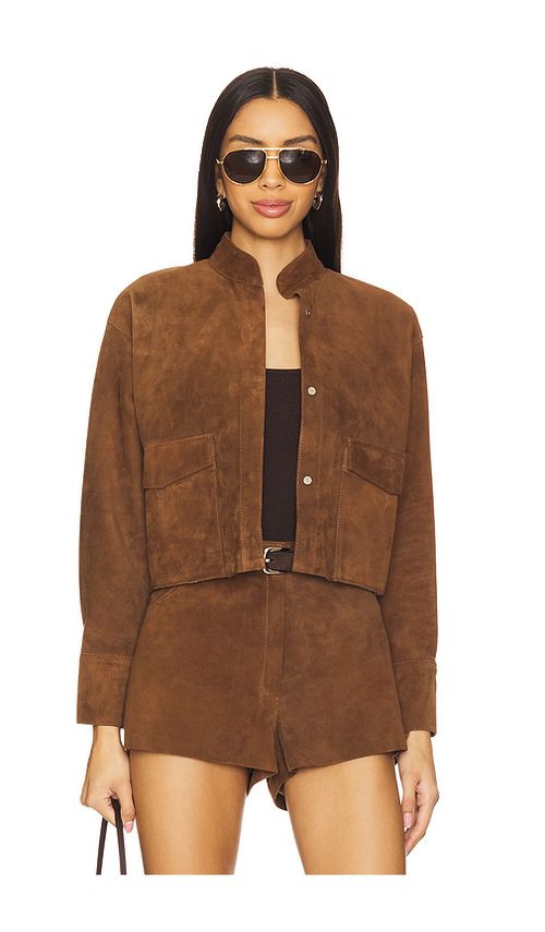 ZUT BLOUSON EN CUIR DE VACHETTE CROPPED en Brown. S. Also en