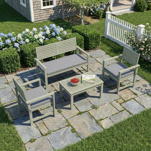 Outsunny 4 Seater Wooden Garden Furniture Set with Loveseat, Chairs, Table - Light Grey