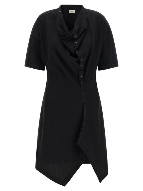 Asymmetrical Cotton Crêpe Shirt Dress — Black