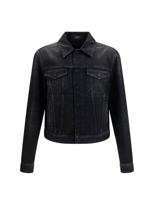 GG Jacquard Cotton Denim Jacket — Black