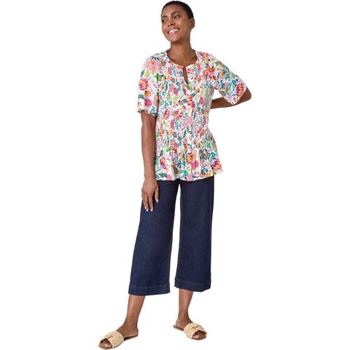 Roman Women's Floral Shirred Crinkle Top in Pink