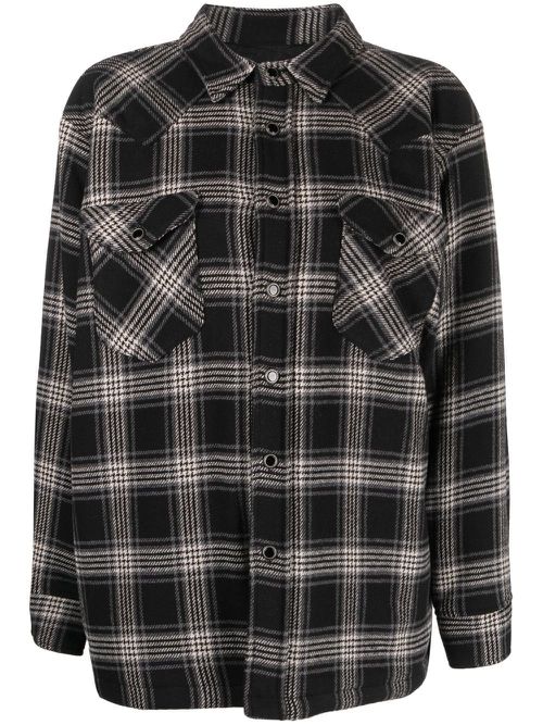Check-pattern beaded shirt-jacket - Black
