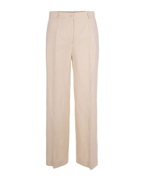 Viscose-Linen Palazzo Trousers — Beige