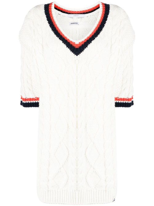 Three-quarter sleeve cable-knit top - White