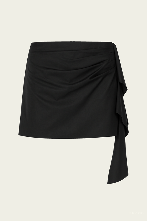 Italian Sporty Nylon Ribbon Mini Skirt in Black