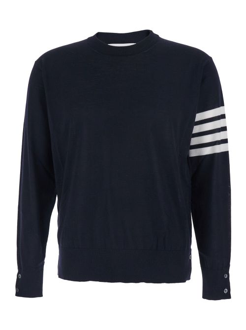 4-Bar Crew Neck Virgin Wool Sweater — Blue