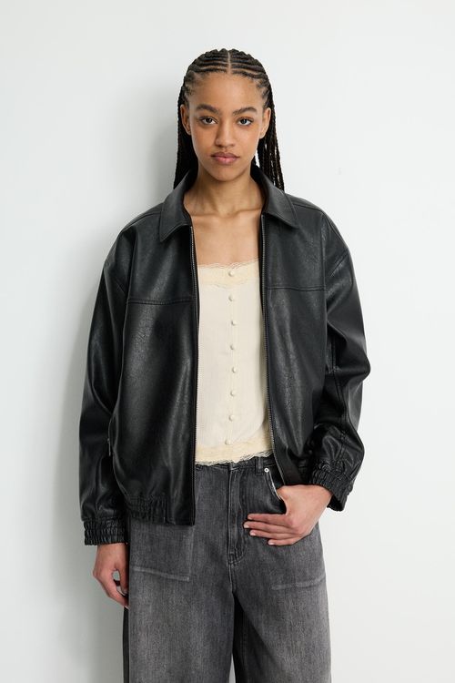 Faux Leather Bomber Jacket