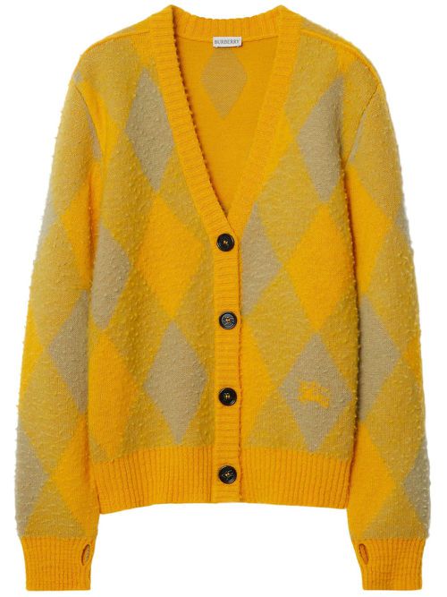 Argyle patterned-jacquard wool cardigan - Orange
