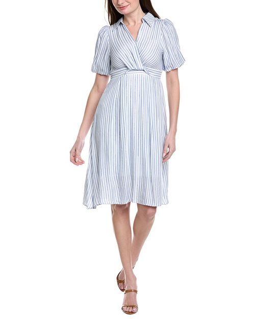 Striped V Collar Neck Dress