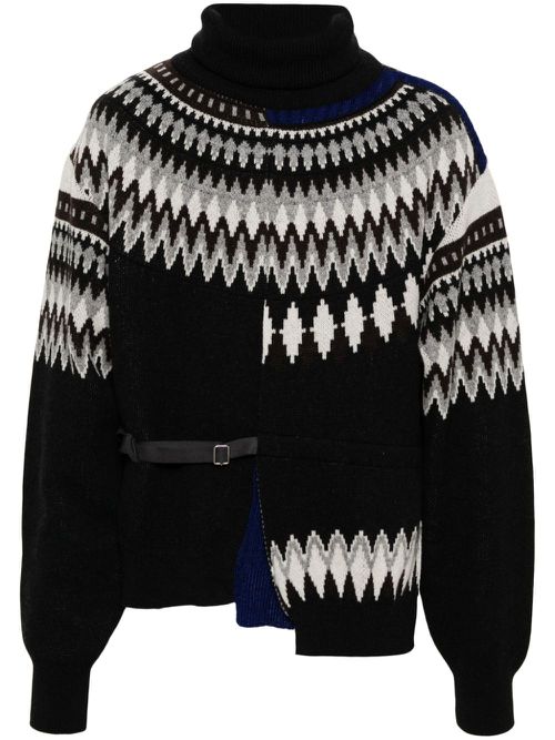 Deconstructed fair-isle knit jumper - Grey