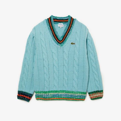 Unisex Loose Fit Contrast V-Neck Wool Sweater - XL