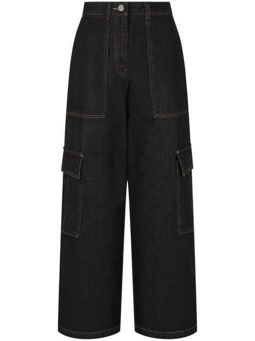 Cargo-pocket wide-leg jeans - Black