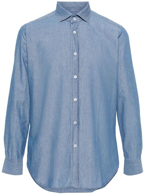 Spread-collar cotton shirt - Blue
