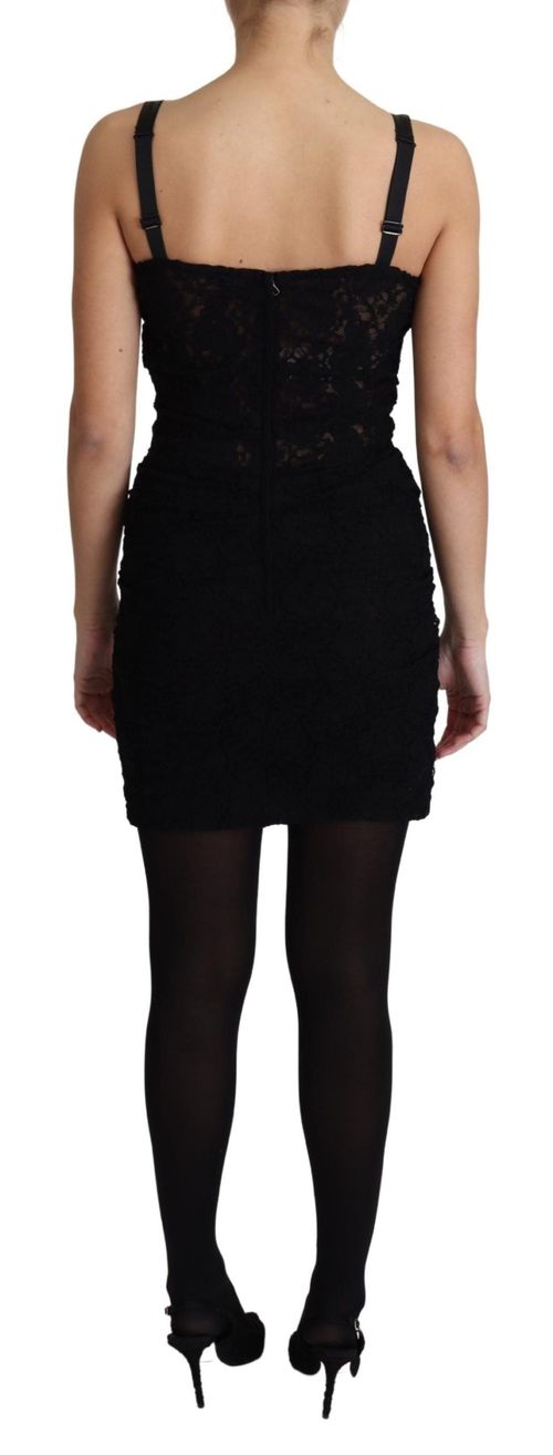 Lace-Up Floral Corset Bustier Mini Dress — Black