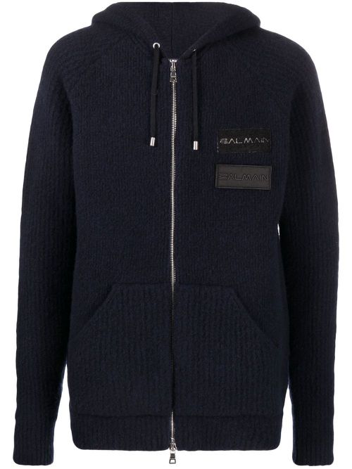 Logo-patches zipped hoodie - Blue