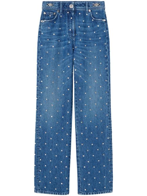 Stud embellishment straight-leg tousers - Blue