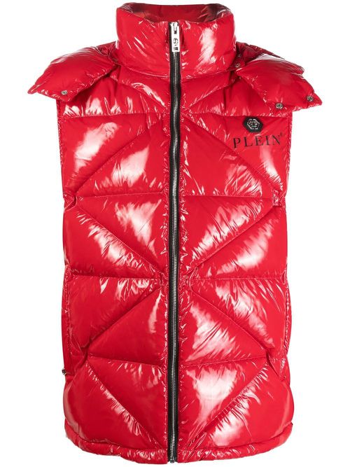 High-shine quilted gilet jacket - Red