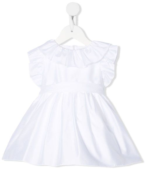 Ruffle-trim tie-fastening dress - White