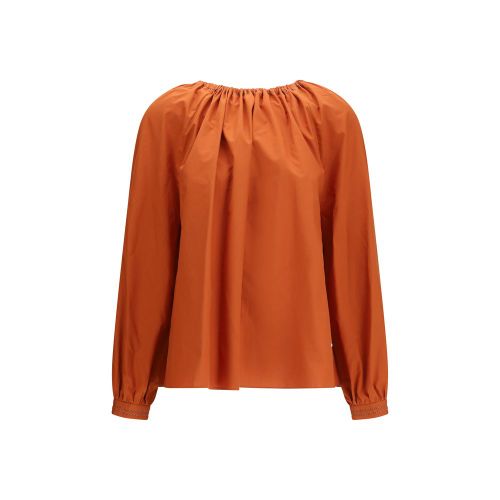 Gathered-Neckline Cotton Blouse — Orange