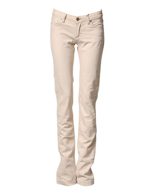 Low Waist Cotton Denim Jeans — Beige