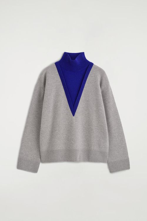 Layered Mock-Neck Merino Wool Sweater